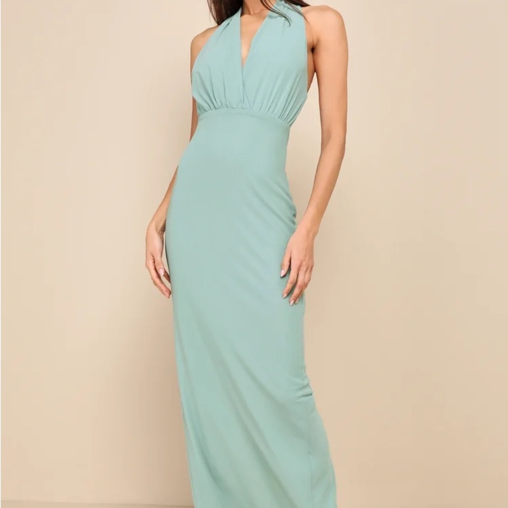Elegant Mint Green Halter Maxi Dress